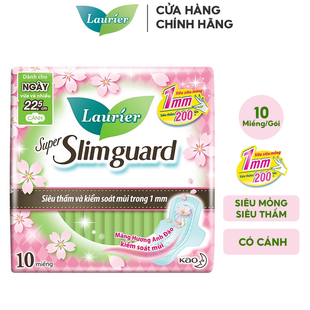 Băng Vệ Sinh Siêu Mỏng Bảo Vệ, Hương Anh Đào Laurier Super Slimguard 22,5cm - 10 Miếng (Che tên sản phẩm khi giao hàng)