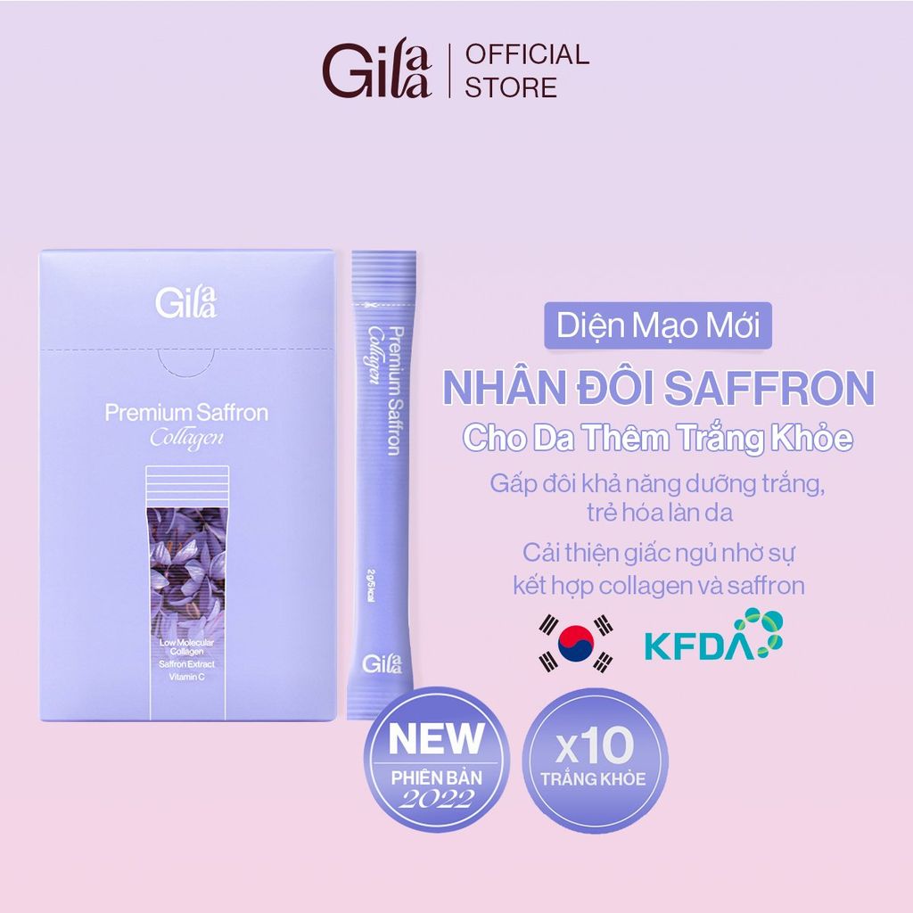 Bột Uống Collagen Cao Cấp Kết Hợp Nhụy Hoa Nghệ Tây Cải Thiện Trắng Da Gilaa Premium Saffron Collagen