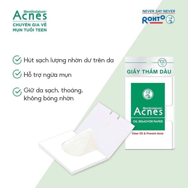  [100 tờ] Giấy Thấm Dầu Acnes Giúp Kiểm Soát Nhờn, Hạn Chế Mụn Oil Remover Paper 