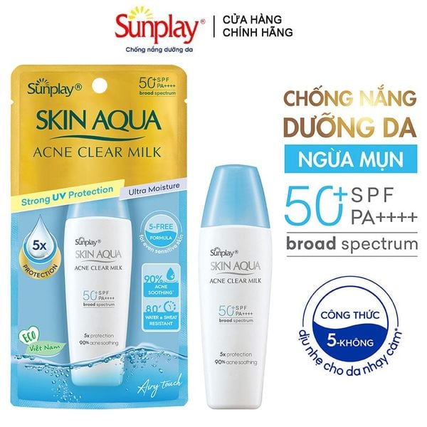  Sữa Chống Nắng Sunplay Dưỡng Da Ngừa Mụn Skin Aqua Acne Clear Milk SPF50+/PA++++ 25g 