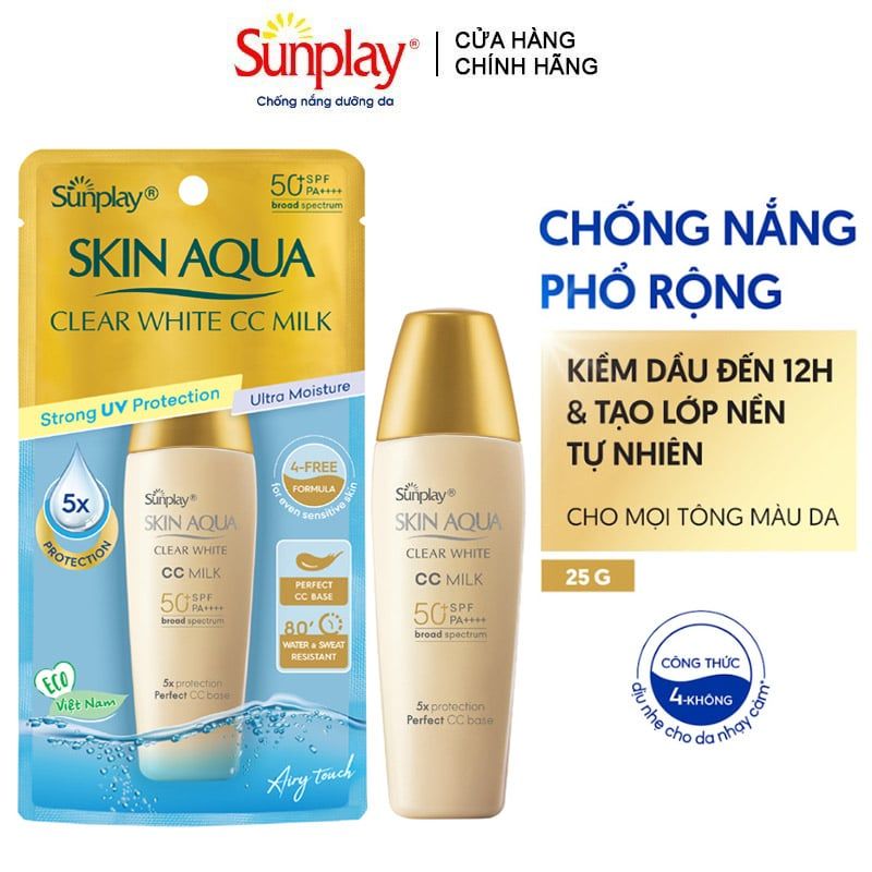 Sữa Chống Nắng Tạo Nền Trắng Mịn Sunplay Skin Aqua Clear White CC Milk SPF50+/PA++++ 25g