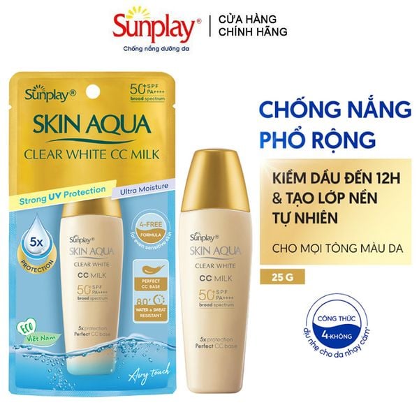 Sữa Chống Nắng Tạo Nền Trắng Mịn Sunplay Skin Aqua Clear White CC Milk SPF50+/PA++++ 25g
