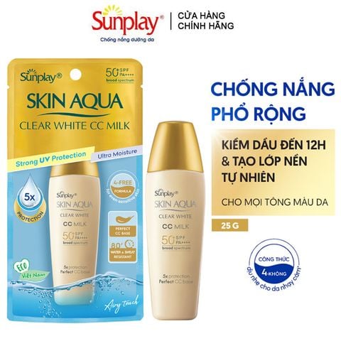 Sữa Chống Nắng Sunplay Dưỡng Da Tạo Nền Trắng Mịn Skin Aqua Clear White CC Milk SPF50+/PA++++ 25g