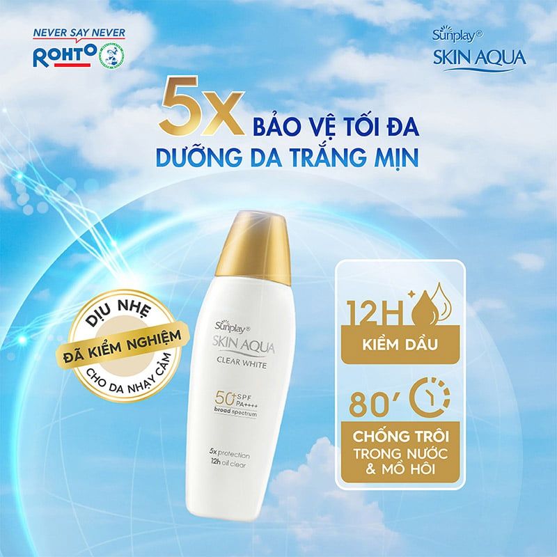 Sữa Chống Nắng Sunplay Hỗ Trợ Dưỡng Da Trắng Mịn Skin Aqua Clear White SPF50+/PA++++