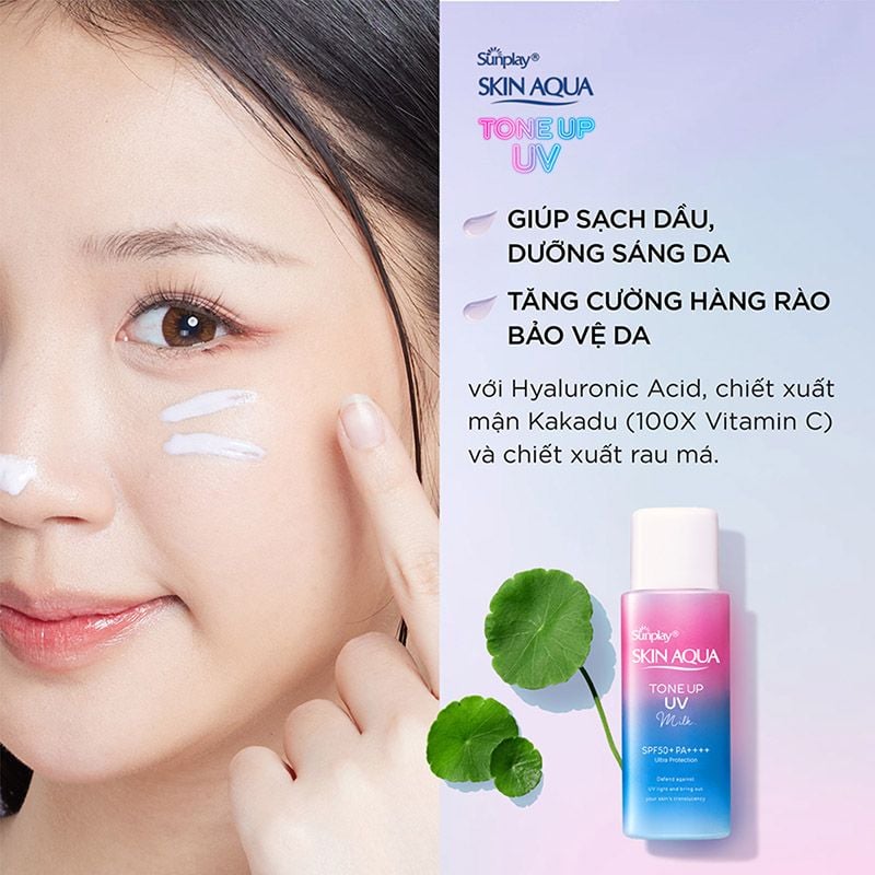 Sữa Chống Nắng Sunplay Hiệu Chỉnh Sắc Da Skin Aqua Tone Up UV Milk - Lavender SPF50+/Pa++++ 50g