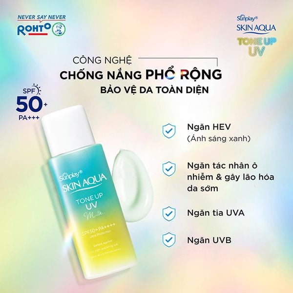 Sữa Chống Nắng Sunplay Hiệu Chỉnh Sắc Da Skin Aqua Tone Up UV Milk - Mint Green SPF 50+/Pa++++ 50g 