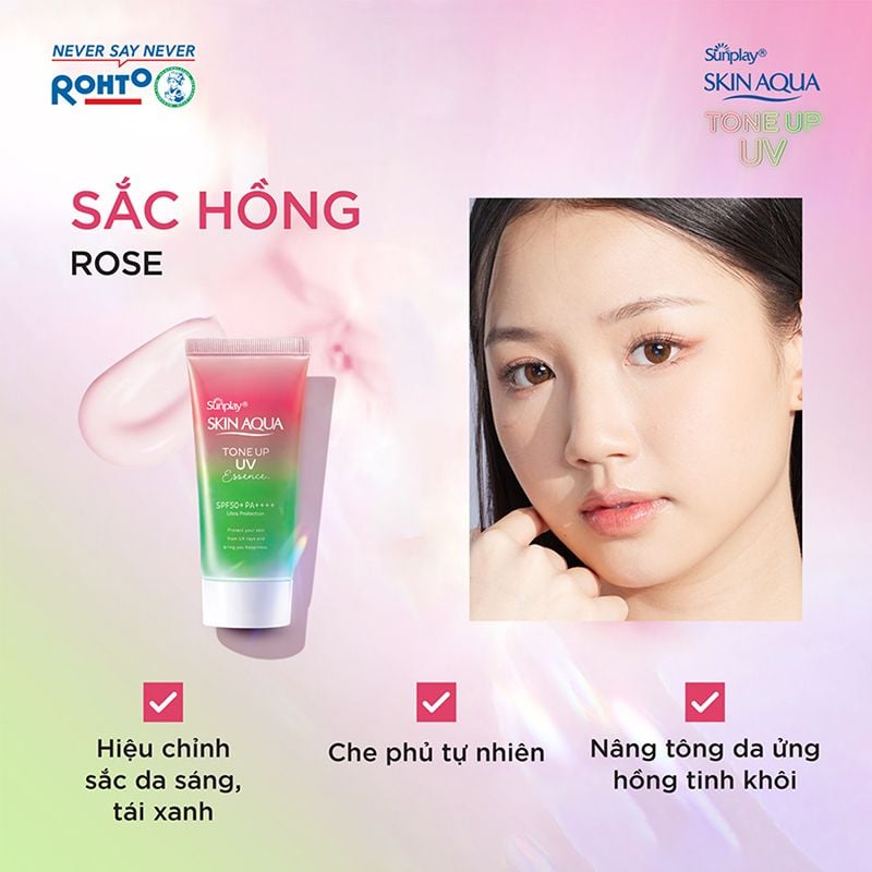 Tinh Chất Chống Nắng Sunplay Hiệu Chỉnh Sắc Da Skin Aqua Tone Up UV Essence Happiness Aura - Rose SPF 50+/Pa++++ 50g