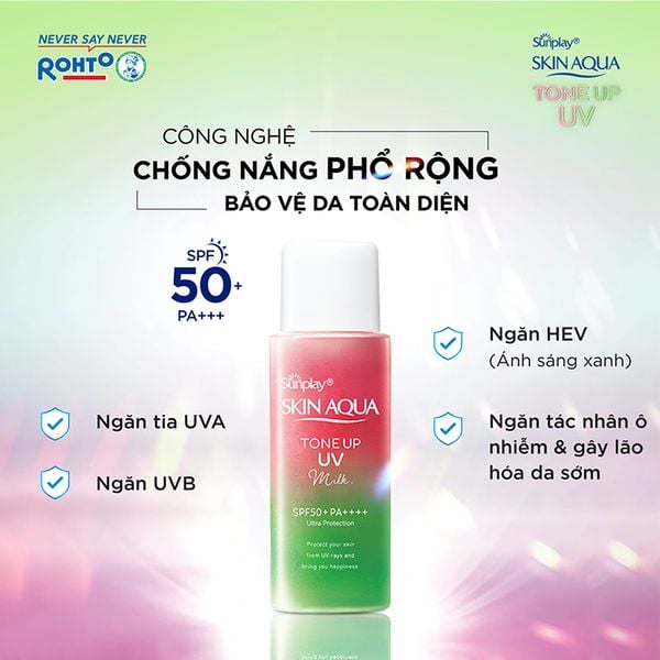  Sữa Chống Nắng Sunplay Hiệu Chỉnh Sắc Da Skin Aqua Tone Up UV Milk Happiness Aura - Rose SPF50+/PA++++ 50g 