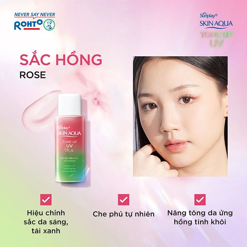Sữa Chống Nắng Hiệu Chỉnh Sắc Da Sunplay Skin Aqua Tone Up UV Milk Happiness Aura - Rose SPF50+/PA++++ 50g