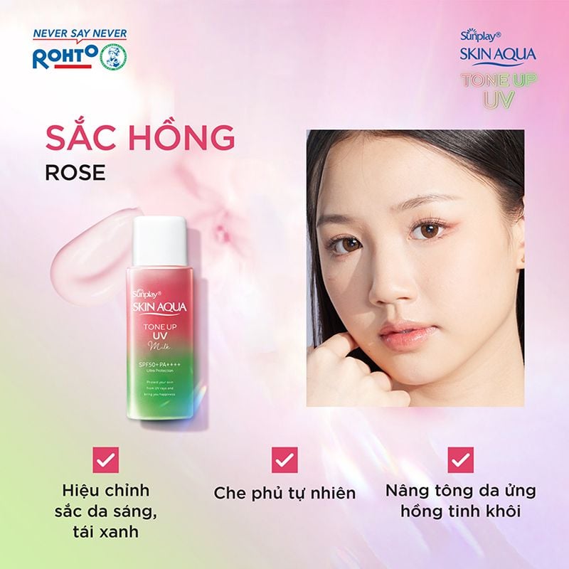 Sữa Chống Nắng Sunplay Hiệu Chỉnh Sắc Da Skin Aqua Tone Up UV Milk Happiness Aura - Rose SPF50+/PA++++ 50g