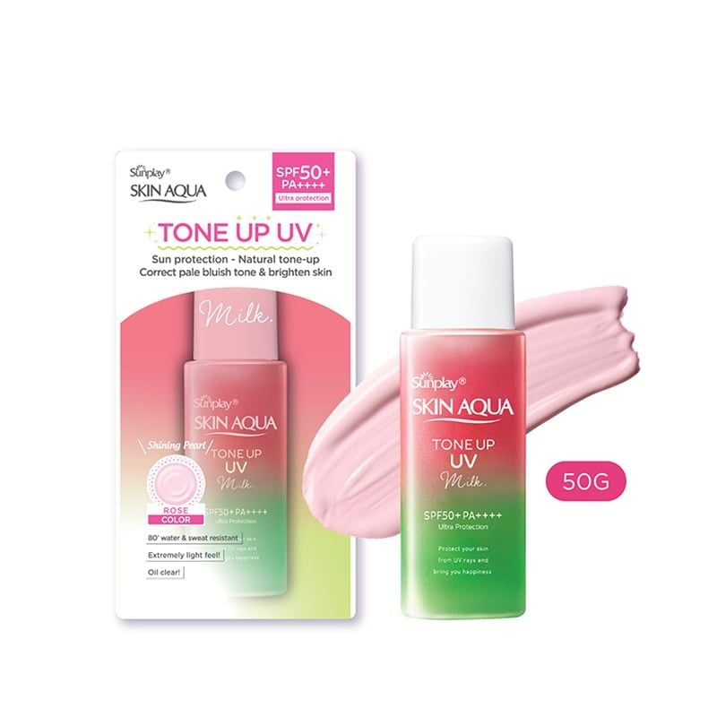 Sữa Chống Nắng Hiệu Chỉnh Sắc Da Sunplay Skin Aqua Tone Up UV Milk Happiness Aura - Rose SPF50+/PA++++ 50g