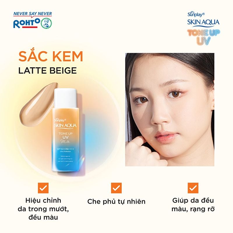 Sữa Chống Nắng Sunplay Hiệu Chỉnh Sắc Da Skin Aqua Tone Up UV Milk Latte Beige SPF50+ PA++++ 50g