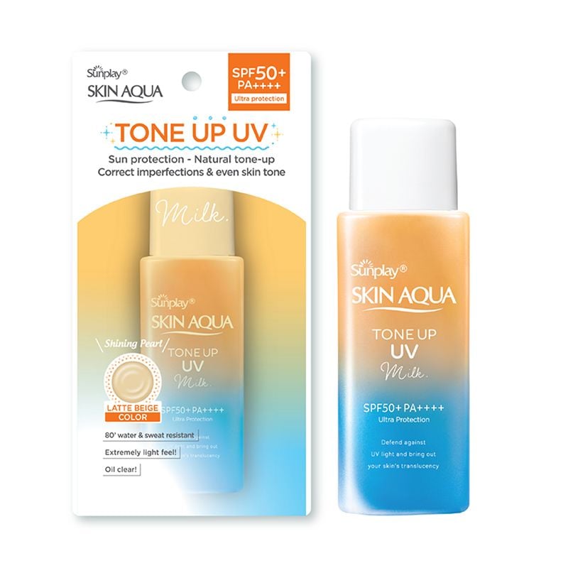 Sữa Chống Nắng Sunplay Hiệu Chỉnh Sắc Da Skin Aqua Tone Up UV Milk Latte Beige SPF50+ PA++++ 50g