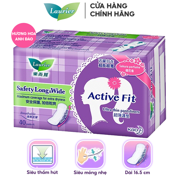 Băng Vệ Sinh Hằng Ngày Siêu Thấm Hương Hoa Anh Đào Laurier Active Fit Safety Long & Wide - 40 Miếng (Che tên sản phẩm khi giao hàng)