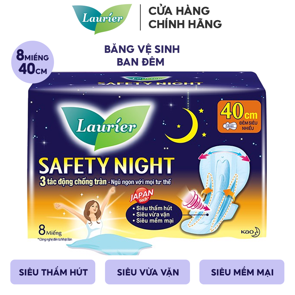 Băng Vệ Sinh Laurier Ban Đêm Siêu Nhiều 40cm Safety Night 40cm - 4 Miếng (Che tên sản phẩm khi giao hàng)