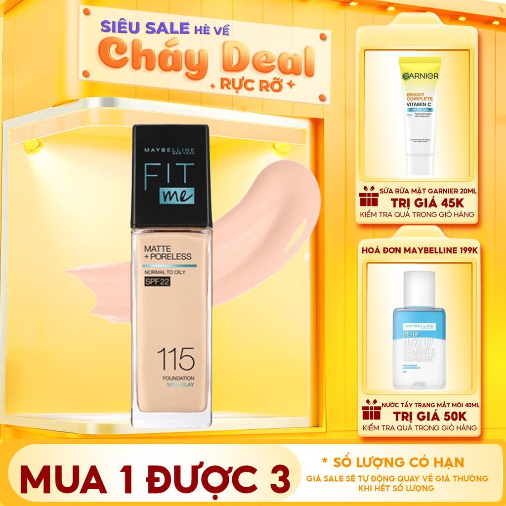 Kem Nền Maybelline Kiềm Dầu, Cho Lớp Nền Mịn Lì Tự Nhiên Fit Me Matte Poreless Foundation 30ml