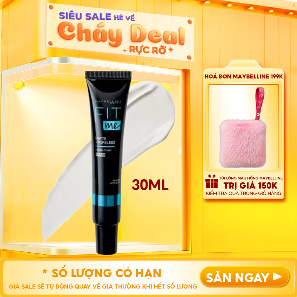 Kem Lót Maybelline Kiềm Dầu, Lâu Trôi, Ngăn Xuống Tông Fit Me Matte + Poreless 16H Mattifying Primer 30ml