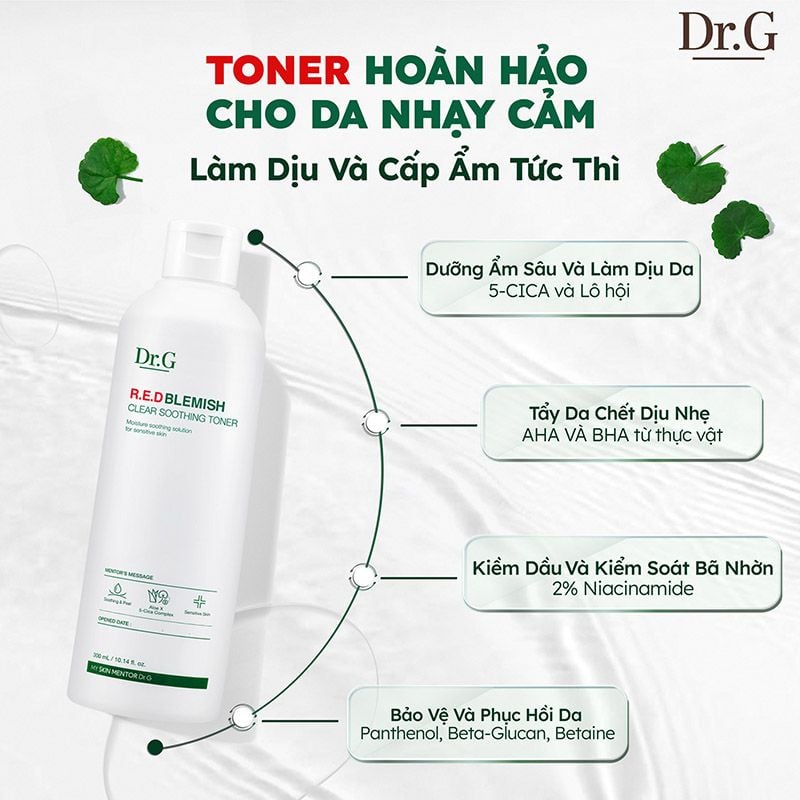 Nước Hoa Hồng Dưỡng Ẩm Làm Dịu Da Mẩn Đỏ Dr.G R.E.D Blemish Clear Soothing Toner 300ml