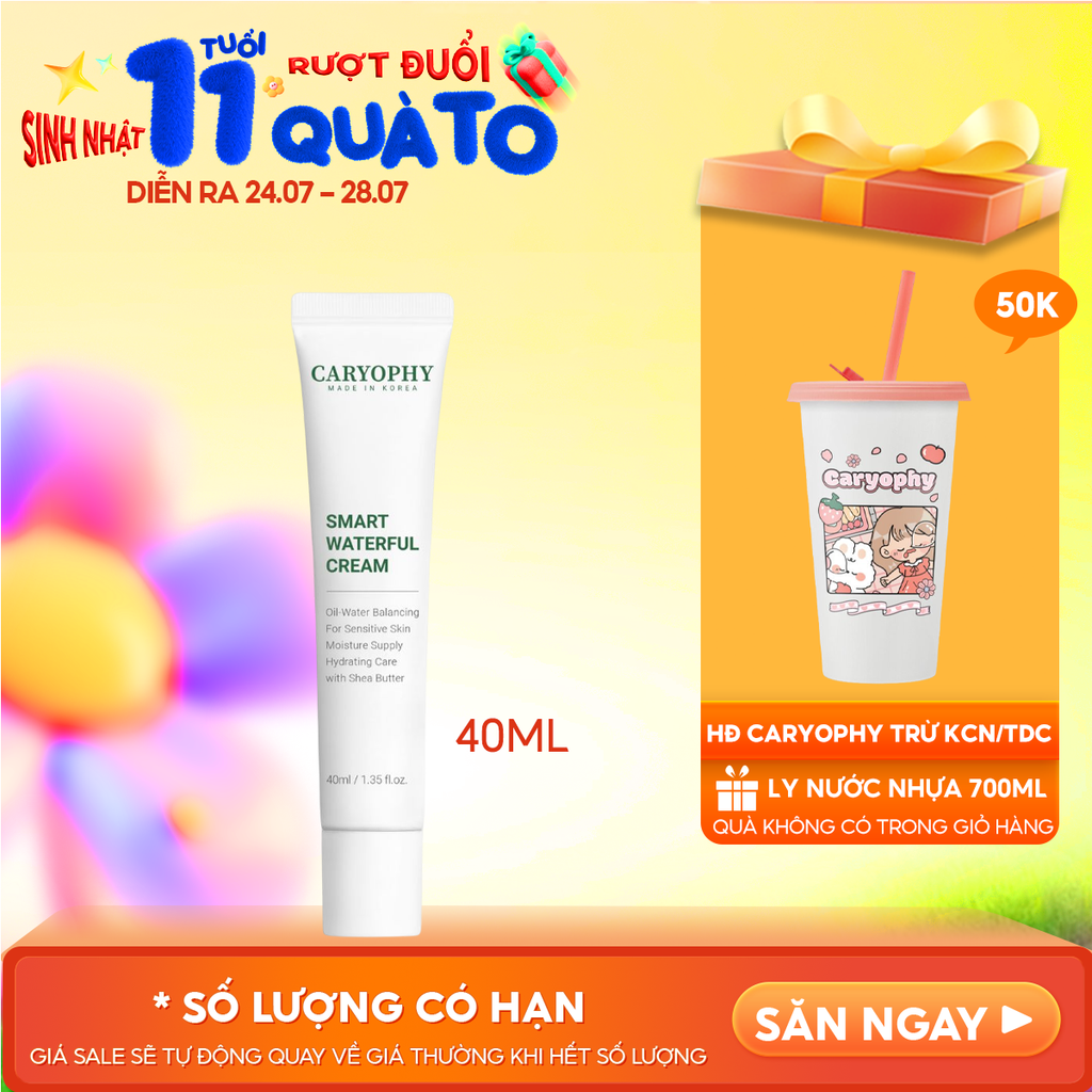 Kem Dưỡng Ẩm, Cấp nước Và Hỗ Trợ Phục Hồi Cho Da Mụn Caryophy Smart Waterful Cream 40ml