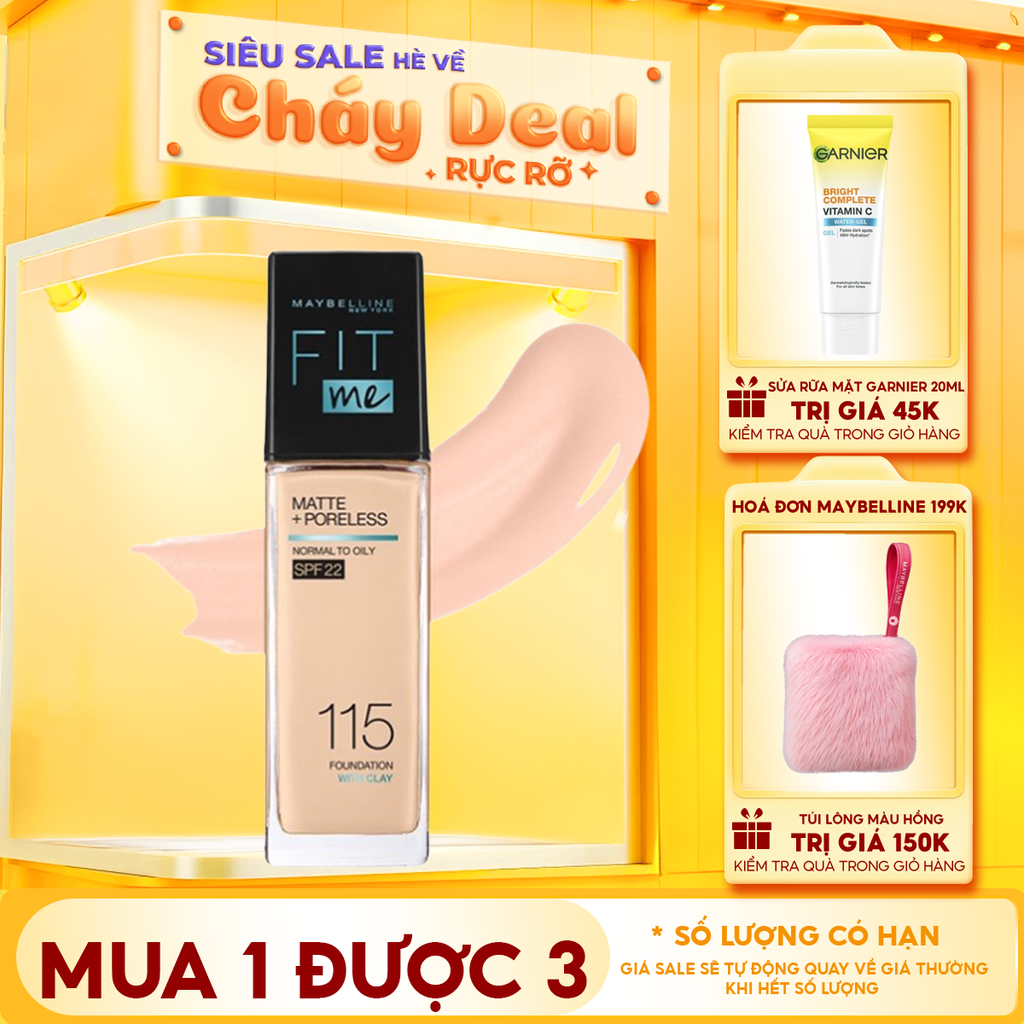 Kem Nền Maybelline Kiềm Dầu, Cho Lớp Nền Mịn Lì Tự Nhiên Fit Me Matte Poreless Foundation 30ml