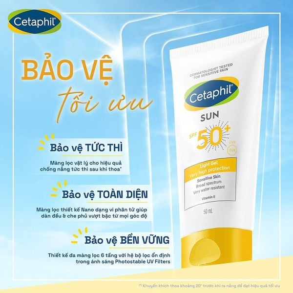  Gel Chống Nắng Cetaphil Dịu Nhẹ Dành Cho Da Nhạy Cảm Sun SPF50+ Light Gel 50ml 