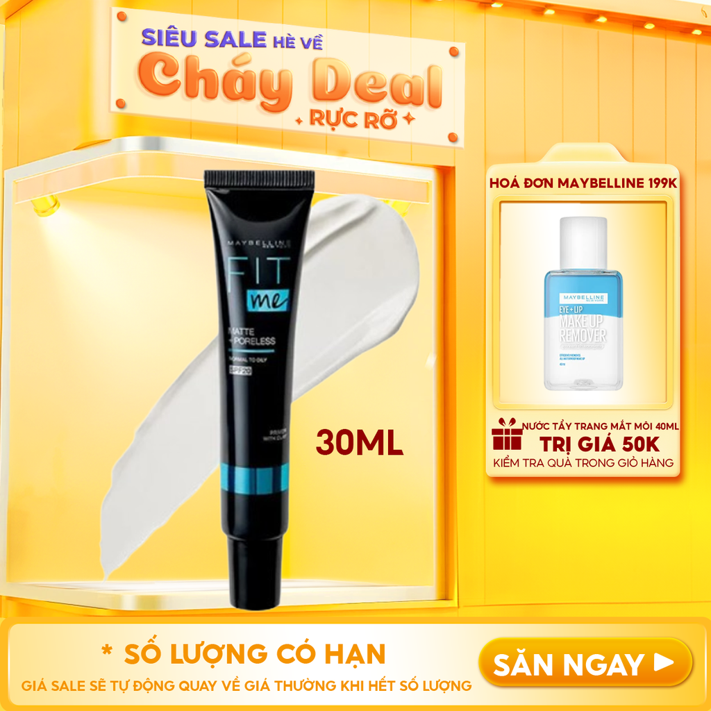 Kem Lót Maybelline Kiềm Dầu, Lâu Trôi, Ngăn Xuống Tông Fit Me Matte + Poreless 16H Mattifying Primer 30ml