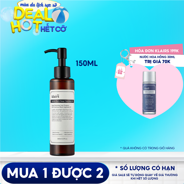 Dầu Tẩy Trang Kiểm Soát Bã Nhờn, Cung Cấp Dưỡng Chất Cho Da Klairs Gentle Black Deep Cleansing Oil 150ml