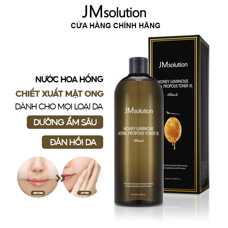 [600ml] Nước Hoa Hồng Dưỡng Ẩm Sâu, Đàn Hồi Da Chiết Xuất Mật Ong JMsolution Honey Luminous Royal Propolis Toner XL (BLACK)