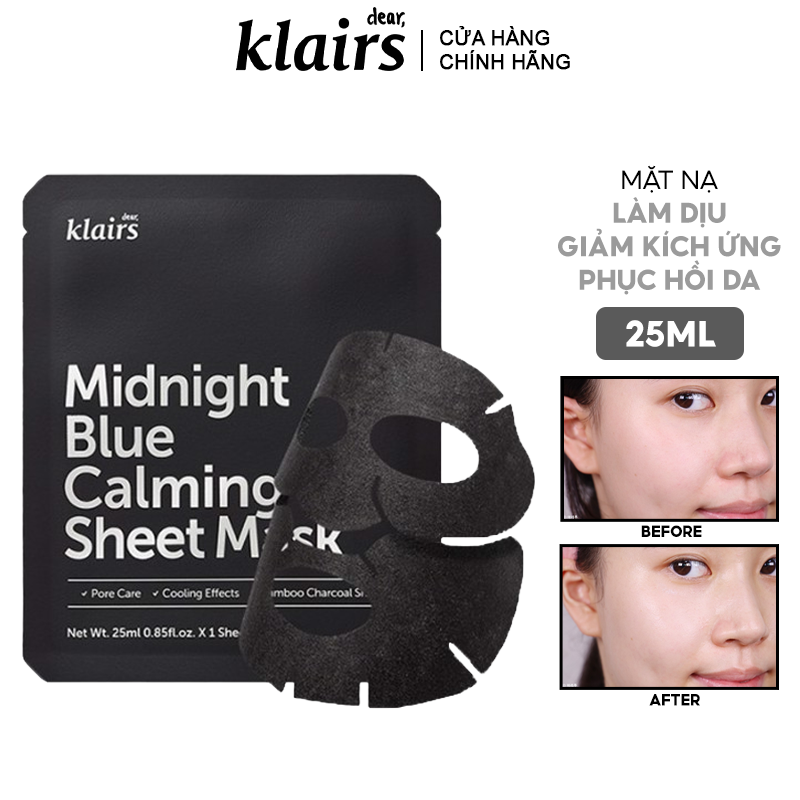 Mặt Nạ Làm Dịu, Giảm Kích Ứng, Phục Hồi Da Klairs Midnight Blue Calming Sheet Mask 25ml