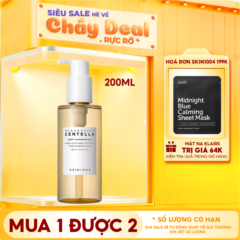 Dầu Tẩy Trang Skin1004 Làm Sạch Sâu, Dịu Nhẹ Chiết Xuất Rau Má Madagascar Centella Light Cleansing Oil 200ml