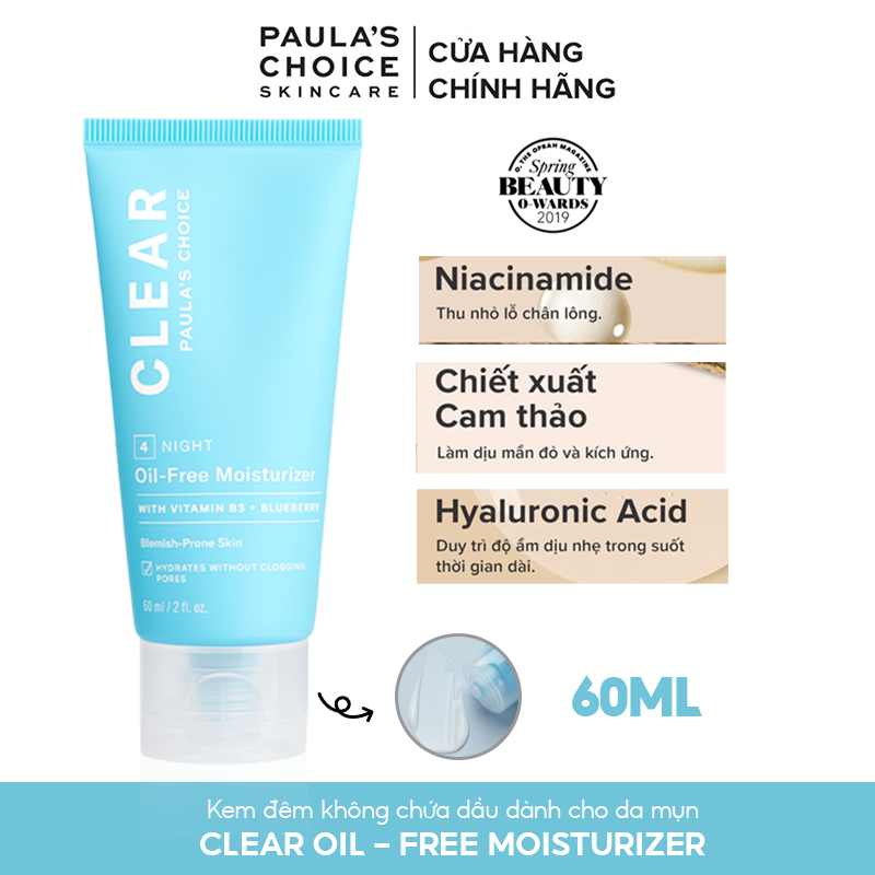 Kem Dưỡng Ẩm Paula's Choice Ban Đêm Dành Cho Da Mụn Clear Oil-Free Moisturizer 60ml