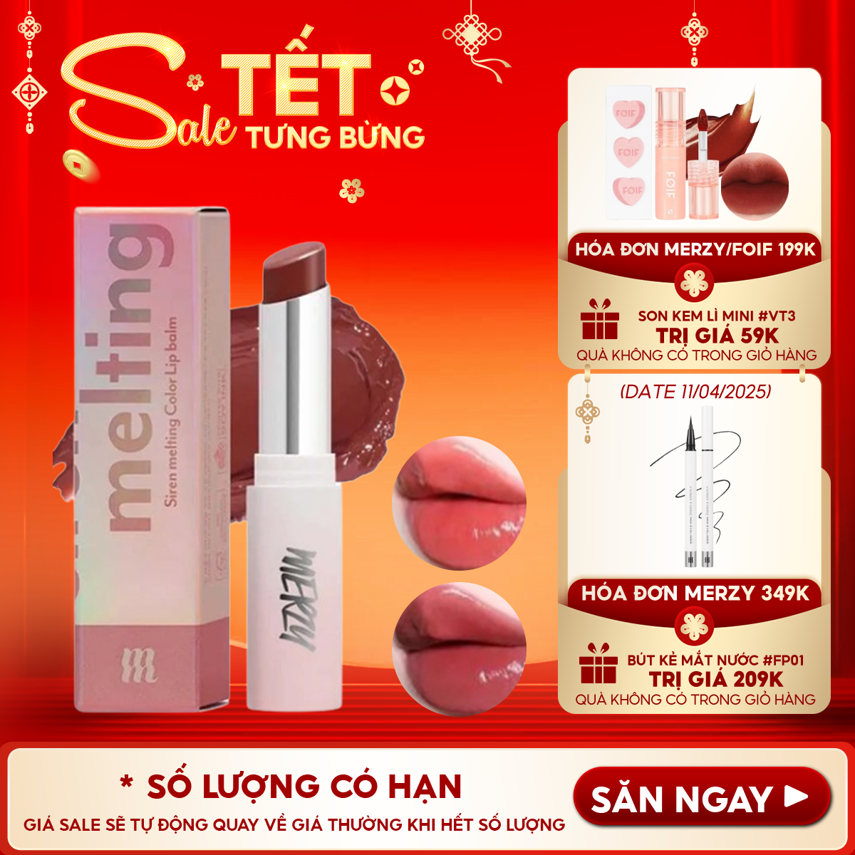 [New][LB1 -LB8]Son Dưỡng Ẩm Có Màu Cho Môi Mềm Mịn, Căng Mọng Merzy Siren Melting Color Lip Balm 3g