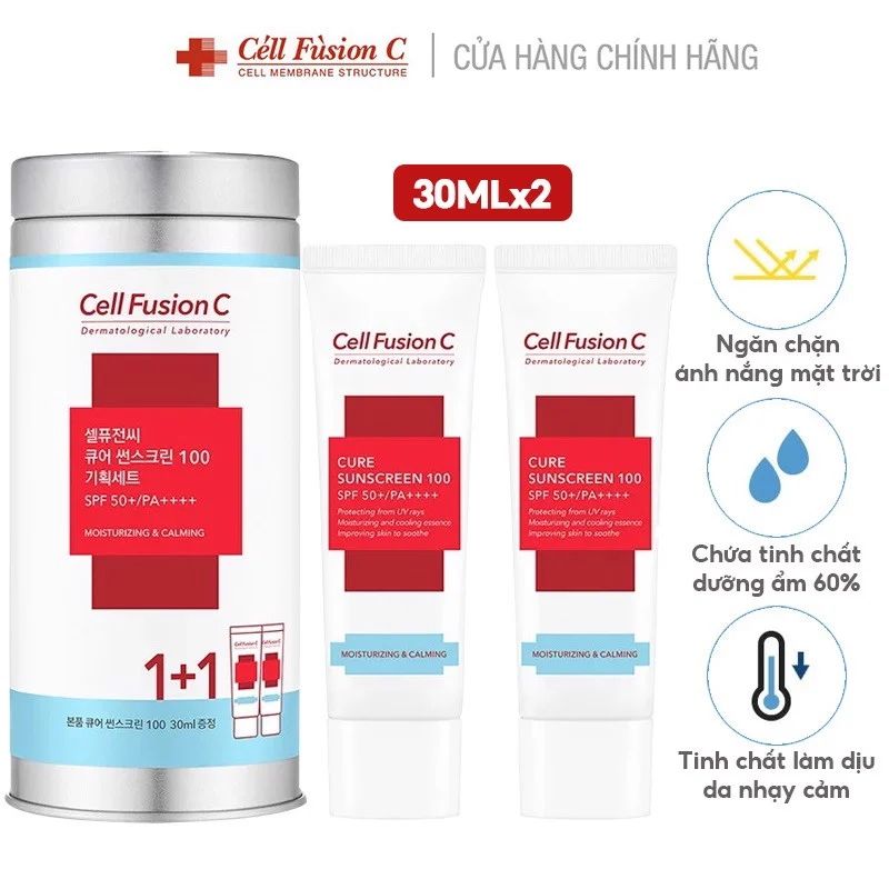(Mini 15ml) Chống Nắng Cell Fusion C Dưỡng Ẩm, Cấp Nước Cho Da Khô, Dễ Kích Ứng Cure Sunscreen 100