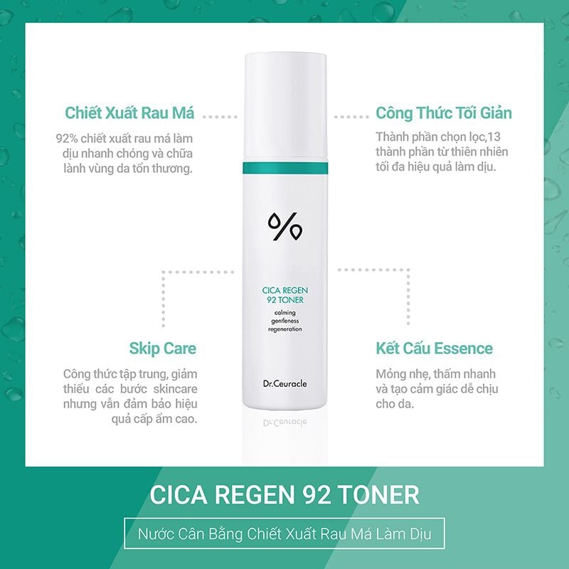 Nước Hoa Hồng Cấp Ẩm, Làm Đều Màu Da Dr.Ceuracle Cica Regen 92 Toner 120ml