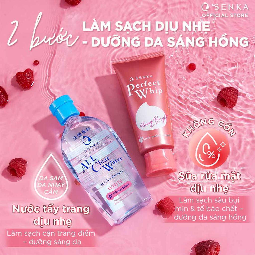 Sữa Rửa Mặt Làm Sạch Sâu, Sáng Hồng Senka Perfect Whip Berry Bright 100g