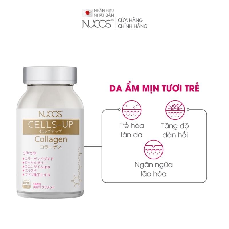 [ Hộp 180 Viên] Viên Uống Collagen Nhật Bản Da Ẩm Mịn Tươi Trẻ, Ngăn Ngừa Lão Hóa Nucos Cell Up Collagen