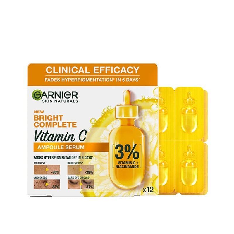 Serum Garnier Tinh Chất Cô Đặc Hỗ Trợ Dưỡng Sáng Da Mờ Thâm New Bright Complete Vitamin C Ampoule Serum 12 x 1.5ml