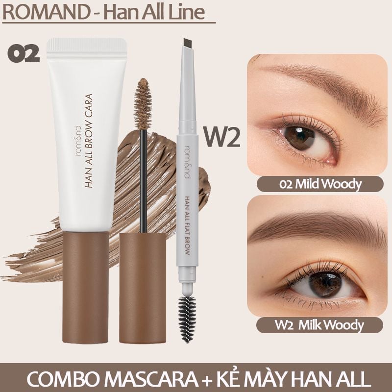 Mascara Chân Mày Siêu Tự Nhiên, Bền Màu, Lâu Trôi Romand Han All Brow Cara 9g