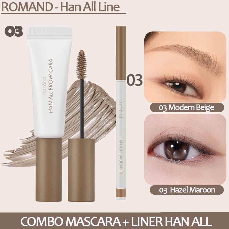 Mascara Chân Mày Siêu Tự Nhiên, Bền Màu, Lâu Trôi Romand Han All Brow Cara 9g