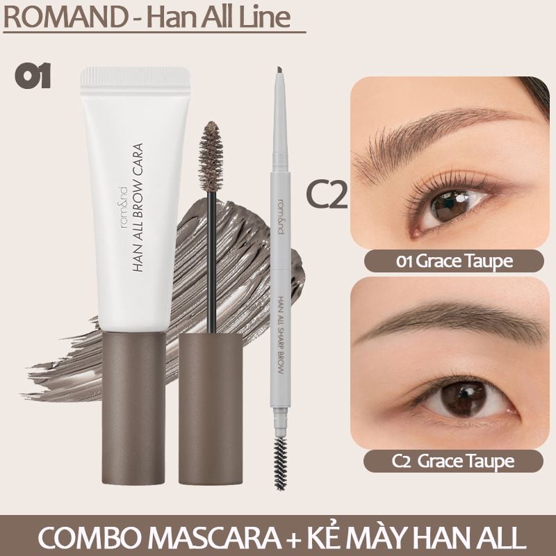 Mascara Chân Mày Siêu Tự Nhiên, Bền Màu, Lâu Trôi Romand Han All Brow Cara 9g