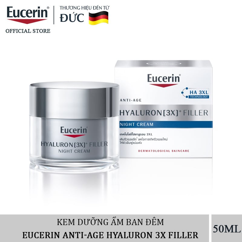 Kem Dưỡng Ẩm Eucerin Ban Đêm, Giảm Nếp Nhăn Anti-age Hyaluron 3X Filler Night Cream 50ml