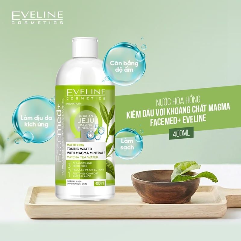 Nước Hoa Hồng Eveline Kiểm Soát Dầu Nhờn Facemed+ Mattifying Toning Water With Magma Minerals 400ml