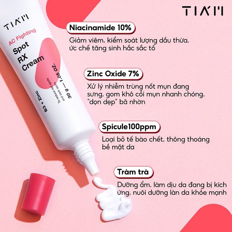 Kem Chấm Mụn Giảm Viêm Sưng, Ngăn Ngừa Vết Thâm Sẹo Tiam AC Fighting Spot RX Cream 30g