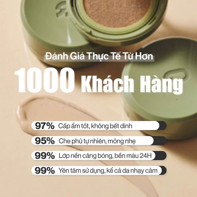 Phấn Nước Dưỡng Ẩm Cho Lớp Nền Căng Bóng, Bền Màu, Thuần Chay GLAMRR Q Vegan Super Glow Cushion SPF50+/PA++++ 15g