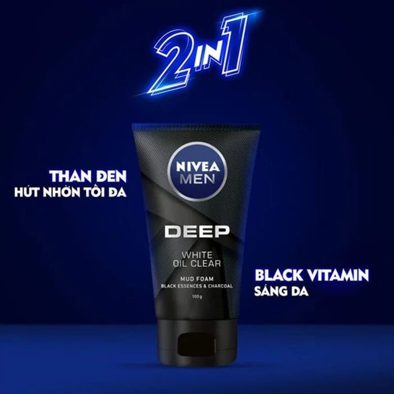 Sửa Rửa Mặt Nivea Men Than Hoạt Tính Làm Sạch Sâu Deep Brightening Oil Clear + Detox Mud Foam 100g