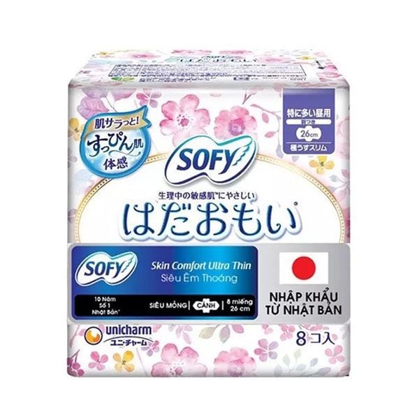 Băng Vệ Sinh Sofy Skin Comfort Ultra Thin 26cm Có Cánh - 8 Miếng (Che tên sản phẩm khi giao hàng)