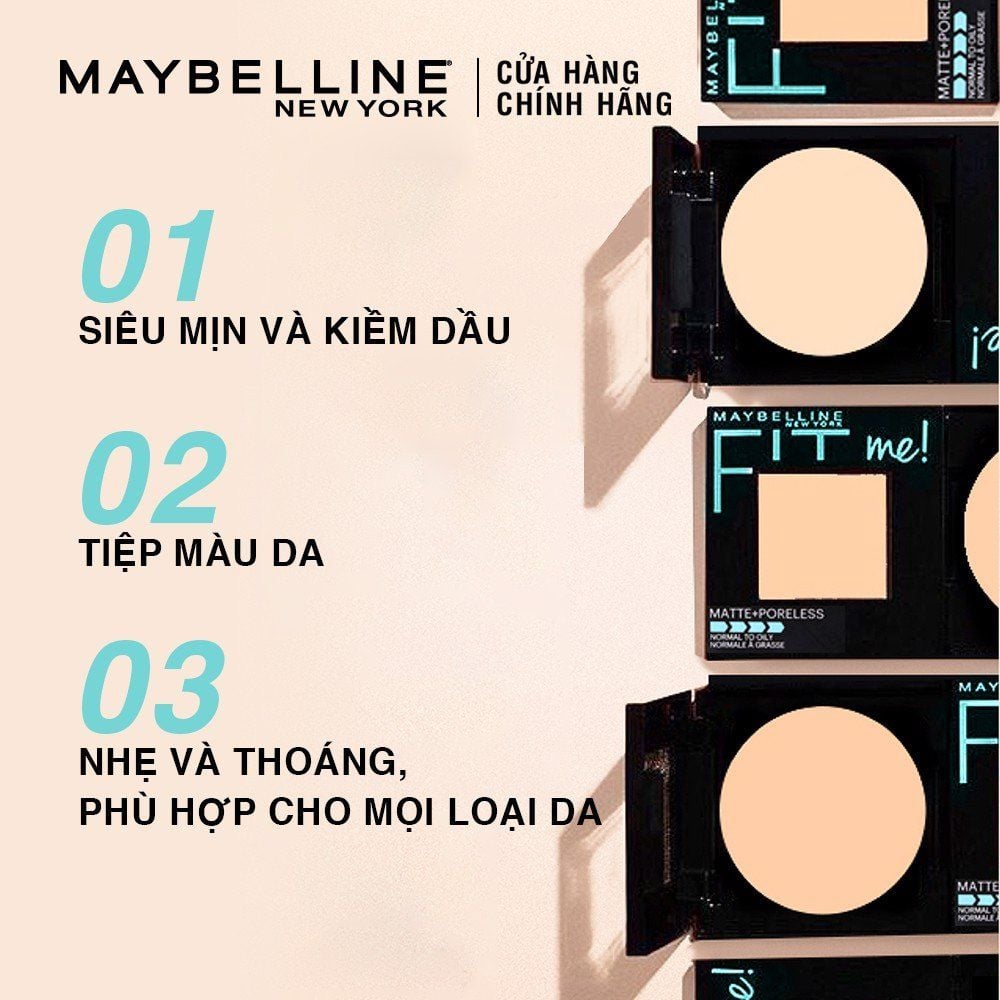 Phấn Phủ Dạng Nén Mịn Lì, Kiềm Dầu Hiệu Quả Maybelline Fit Me Matte Poreless Powder 8.5g (Hộp Vuông)