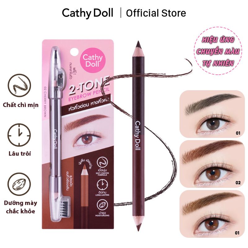 Chì Kẻ Mày 2 Màu Trong 1 Siêu Mịn, Bền Màu, Lâu Trôi Cathy Doll 2-Tone Eyebrow Pencil