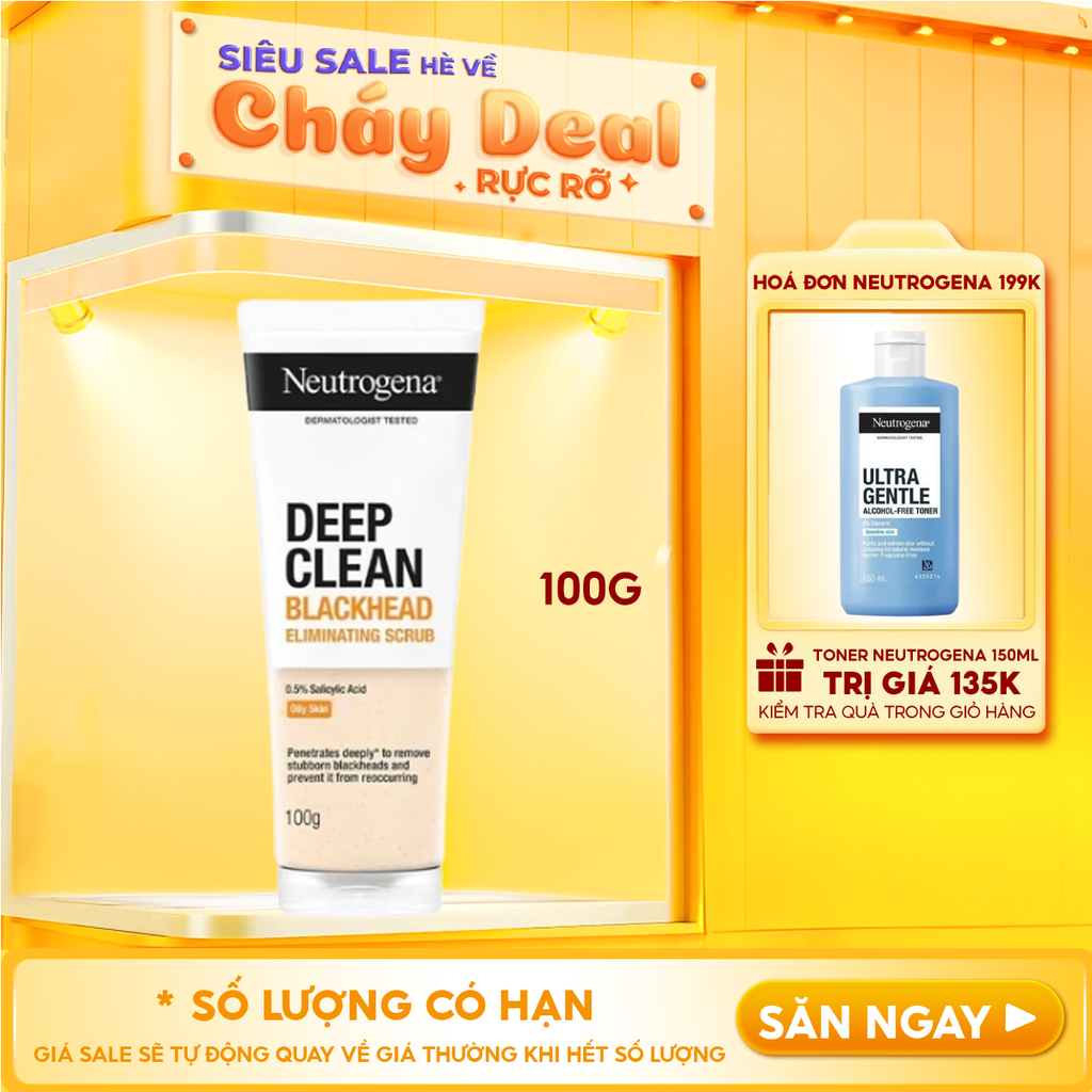 Sữa Rửa Mặt Tẩy Tế Bào Chết Neutrogena Hỗ Trợ Giảm Mụn Đầu Đen Deep Clean Blackhead Eliminating Daily Scrub 100g