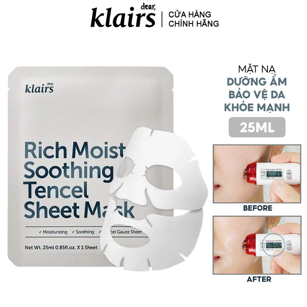  Mặt Nạ Klairs Dưỡng Ẩm, Bảo Vệ Da Khỏe Mạnh Rich Moist Soothing Tencel Sheet Mask 